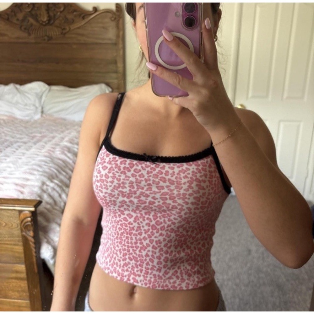 Brandy Melville Pink Cheetah Leopard Belle Tank Top One Size‎ Made In Italy